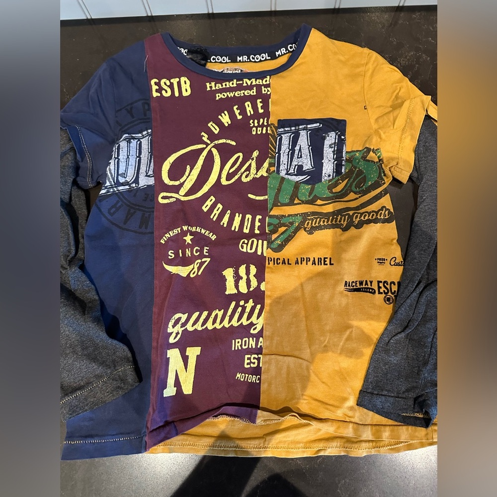DESIGUAL Boys SIZE 9/10 Navy Blue & Gold Long Sleeve Tee Shirt